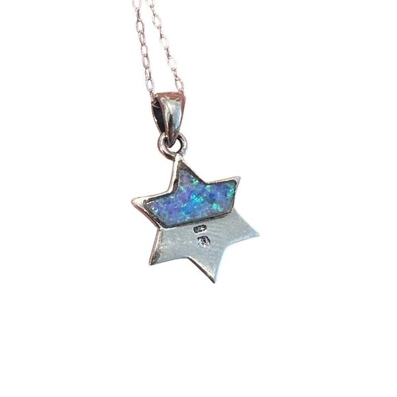 Sterling Silver Lab Opal Pendant Star of David Jerusalem Necklace - Picture 7 of 8
